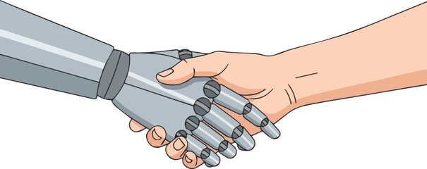 Human Handshake with Robotic Hand, Symbolizing Partnership and Technological Advancement