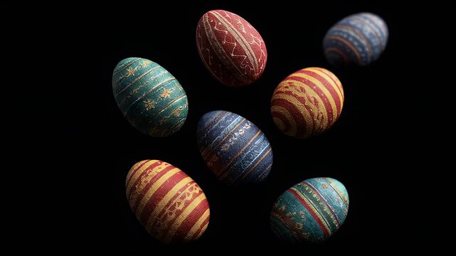 Textured Decorative Easter Eggs Floating on Dark Background