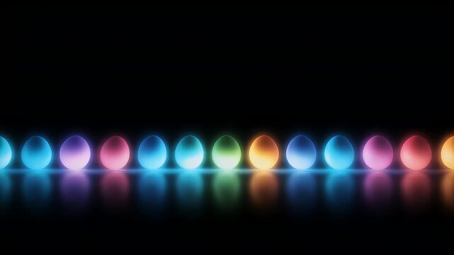Neon Glow Eggs Abstract Background. Futuristic Spectrum Art.