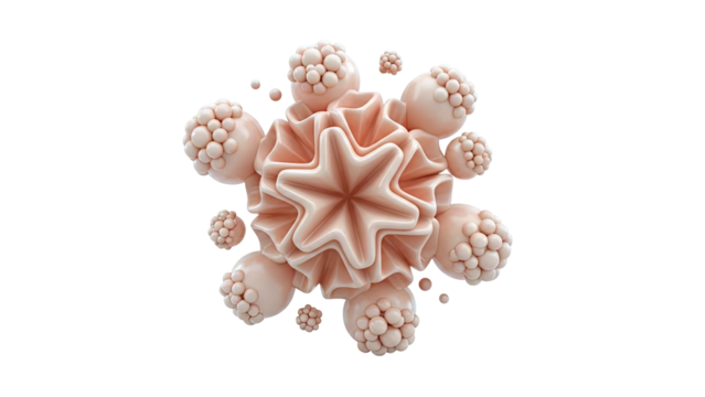 3D abstract star shape with clustered spheres, peach color - Powered by Adobe