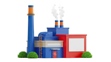 Fototapeta premium Colorful Cartoon Factory with Smoking Chimneys