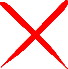 Hand-drawn vivid red x mark on a plain black background signifying negation or cancellation