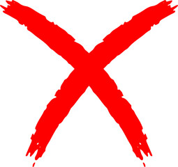 Striking red brushstroke x mark on a stark black background symbolizing error, denial, and cancellation