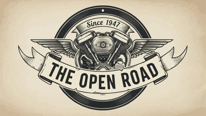 Vintage Motorcycle Engine Emblem The Open Road Since 1947.
