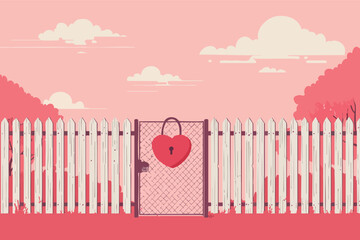 Valentines Love Lock Fence Illustration Representing Commitment Promise Everlasting Romantic Bond