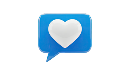 3D White Heart in Blue Speech Bubble Icon