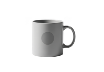A high-quality gray coffee mug with a handle and a circular design on its side, perfect for daily use isolated on transparent background