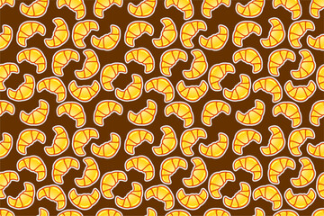 Croissant seamless pattern. Croissant bread pattern background. Cartoon croissant pattern vector design. Fast food croissant pattern.