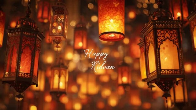 Golden Bokeh Lantern Background for Ridv&aacute;n Celebration
