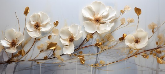 floral alcohol ink, ivory and gold accents, ethereal,generative AI