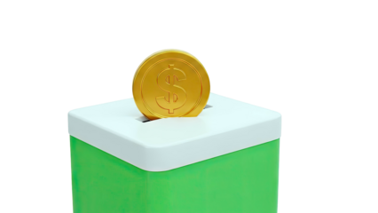 Gold Dollar Coin in Green and White Donation Box