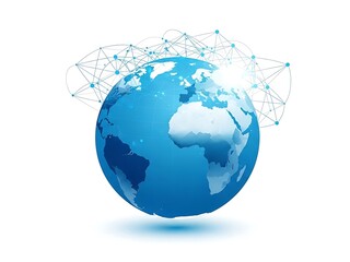 Global network connectivity visualization showcasing international communication digital connections and worldwide data transfer on a white background