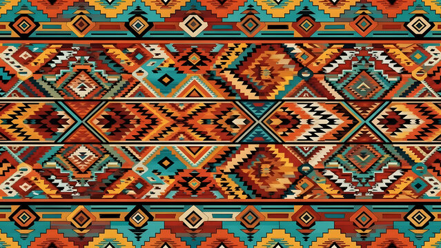 Colorful southwest inspired tribal geometric pattern background