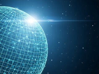 Abstract globe network design with connected lines and dots shining light representing global communication connections and technological concepts