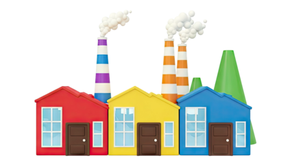 Cartoon Factory Scene with Colorful Buildings and Smokestacks