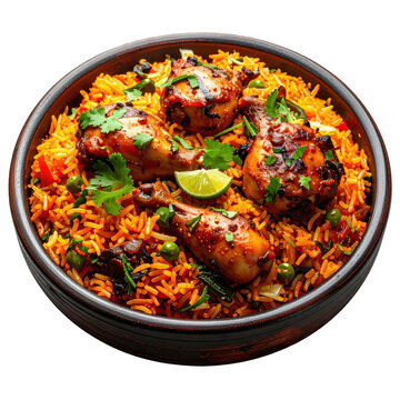 Gambian jollof rice known as benachin, a flavorful african dish, professionally photographed and isolated on a white background
