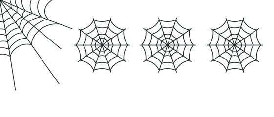 black line drawings of spider webs on white background