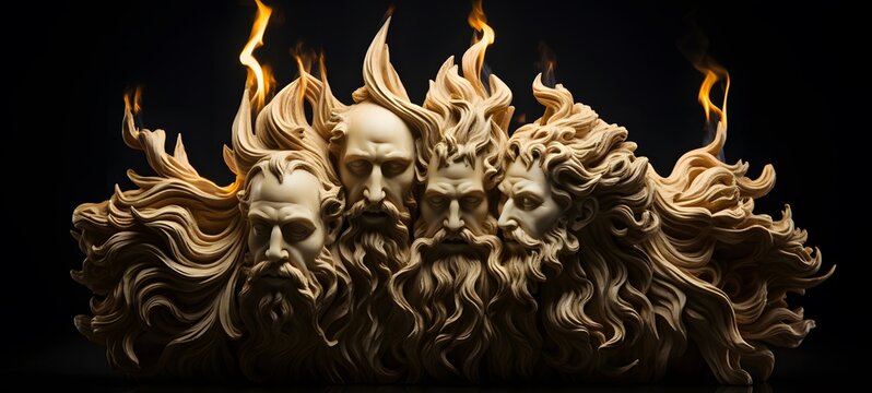 Hades Vs Zeus shaped matchstick carving,generative AI