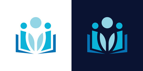 Dual meaning logo combining a book and human figure, symbolizing education, knowledge sharing, learning, and people-centered development.