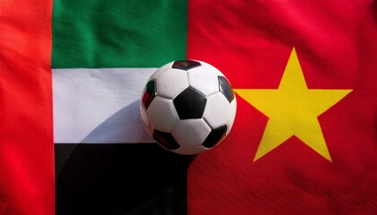 Fototapeta premium soccer ball between Vietnam and UAE Flag on each side background