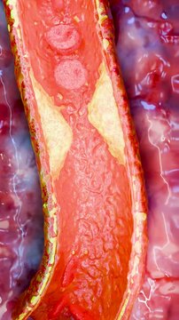 Cholesterrol or Atherosclerotic Plaque in blood vessels, Blocked vessel stroke, Thickened Arteries and Veins, Coronary, fat buildup clogging, Atherosclerosis or atheromatous Hyperlipidemia, 3d render