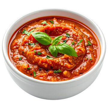 Suugo, a flavorful somali pasta sauce often served with spaghetti, captured perfectly isolated on a white background