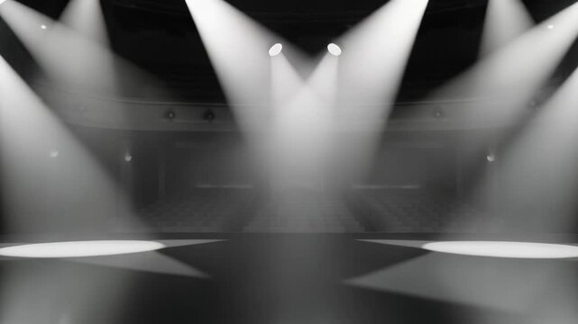 Dramatic stage lighting in an empty theater, perfect for performances and artistic presentations