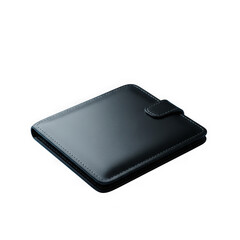 Black leather wallet isolated on transparent background