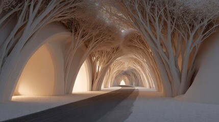 Arched Tree Tunnel, Fantasy Landscape, Scenic Road, Light