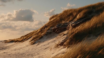 Coastal Sand Dune Landscape - Beach Grass & Serene Sky - nature travel
