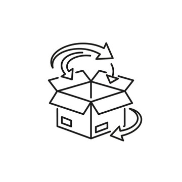 Reverse Logistics Shipping Box Line Icon. E-commerce Returns, Product Exchange, and Refund Process Symbol.