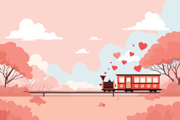 Valentines Love Train Journey Illustration Symbolizing Shared Path Romance and Relationship Adventure