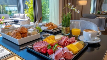 Luxury Breakfast: Croissants, Charcuterie, Coffee, and Juice