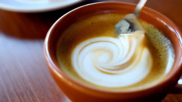 Coffee Art in a Ceramic Cup with Latte Swirl