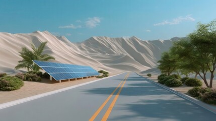 Desert Road, Solar Panels, Sustainable Energy, Clean Power