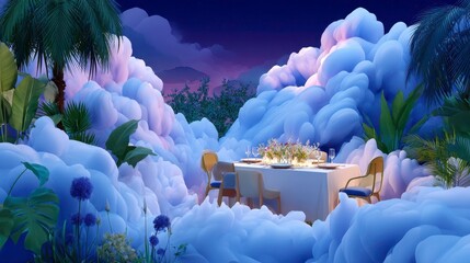 Dreamy Dinner Table, Cloudscape, Fantasy Landscape, Romantic Getaway