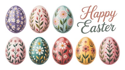 Easter greeting card with eggs, Happy easter printable banner, Easter convention poster, Easter backdrop with colorful eggs, happy easter calligraphy letter, created with generative ai