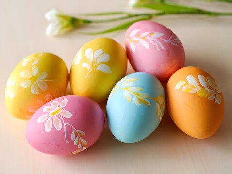 Colorful easter eggs with floral designs - Powered by Adobe