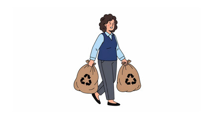 Person Carrying Recycling Bags Eco Concept Woman Walking with Recyclable Waste Bags 