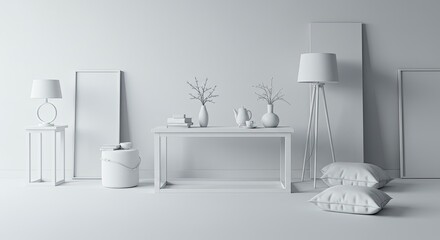 Minimalist interior design with decorative objects and soft lighting for home decor
