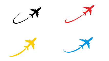 Simple Airplane Icons with Curved Paths Colorful Airplane Icons Travel Collection Flying Jet Icons for Global Journeys 