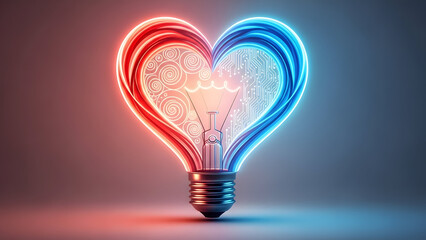 Heart Shaped Light Bulb with Red and Blue Neon Glow and Circuit Board Design idea