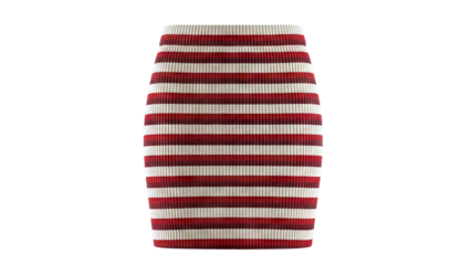 Red and Beige Striped Ribbed Pencil Skirt