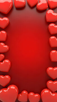 Red Heart Border Frame on a Red Gradient Background image valentain