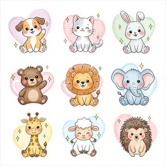 Obraz premium Cute Animal Friends cute Illustration Set