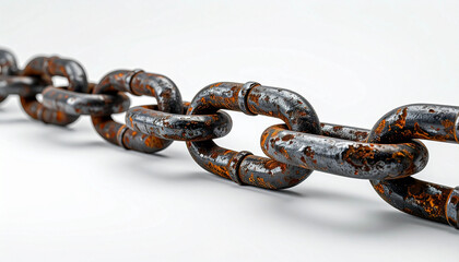 Obraz premium Old rusty metal chain links connected on white background