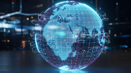 Fototapeta premium Futuristic digital earth globe with glowing network grid