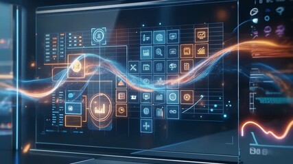 Futuristic digital interface showcasing data analysis and technology trends for modern business solutions - Powered by Adobe