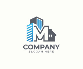 Set of real estate logo template with alphabet and building vector concept