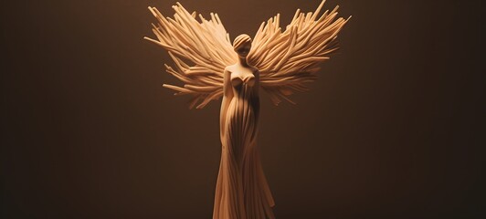 lady Angel shaped matchstick carving ,generative AI